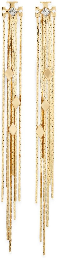 Amazon.com: Tory Burch Women's Front Back Chain Earrings, Light Brass/Crystal, One Size: Clothing... | Amazon (US)