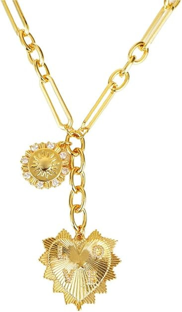 Chunky Gold Necklace for Women Trendy 18K Gold Sun Pendant Necklaces Heart Choker Necklace Coquet... | Amazon (US)