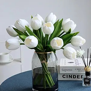 Buart White&Green Tulip Flowers Artificial Luxury Big Tulip Valentine's Day Mother's Day Easter H... | Amazon (US)