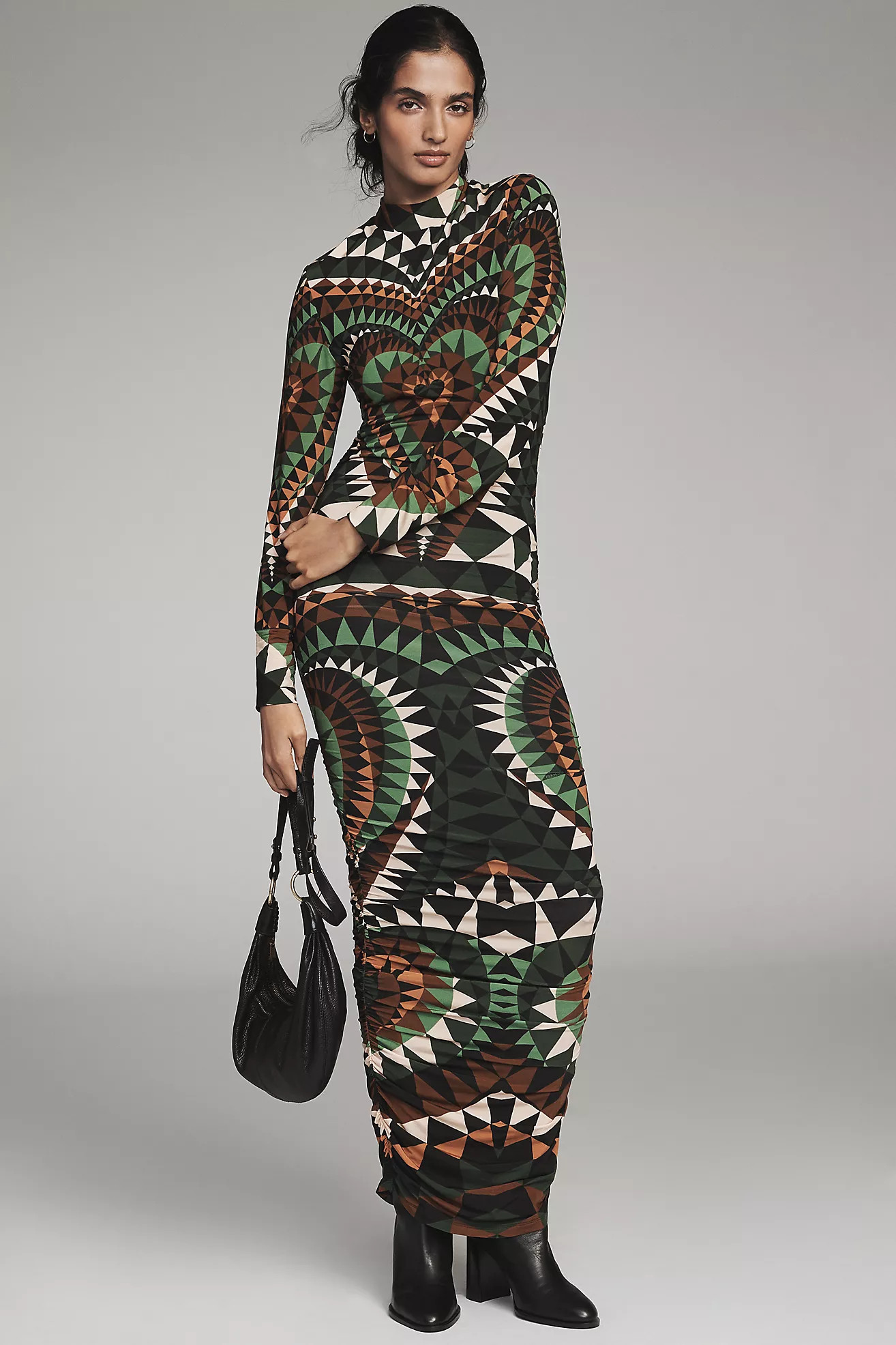 Farm Rio Deco Jersey Long-Sleeve Mock-Neck Midi Dress | Anthropologie (US)