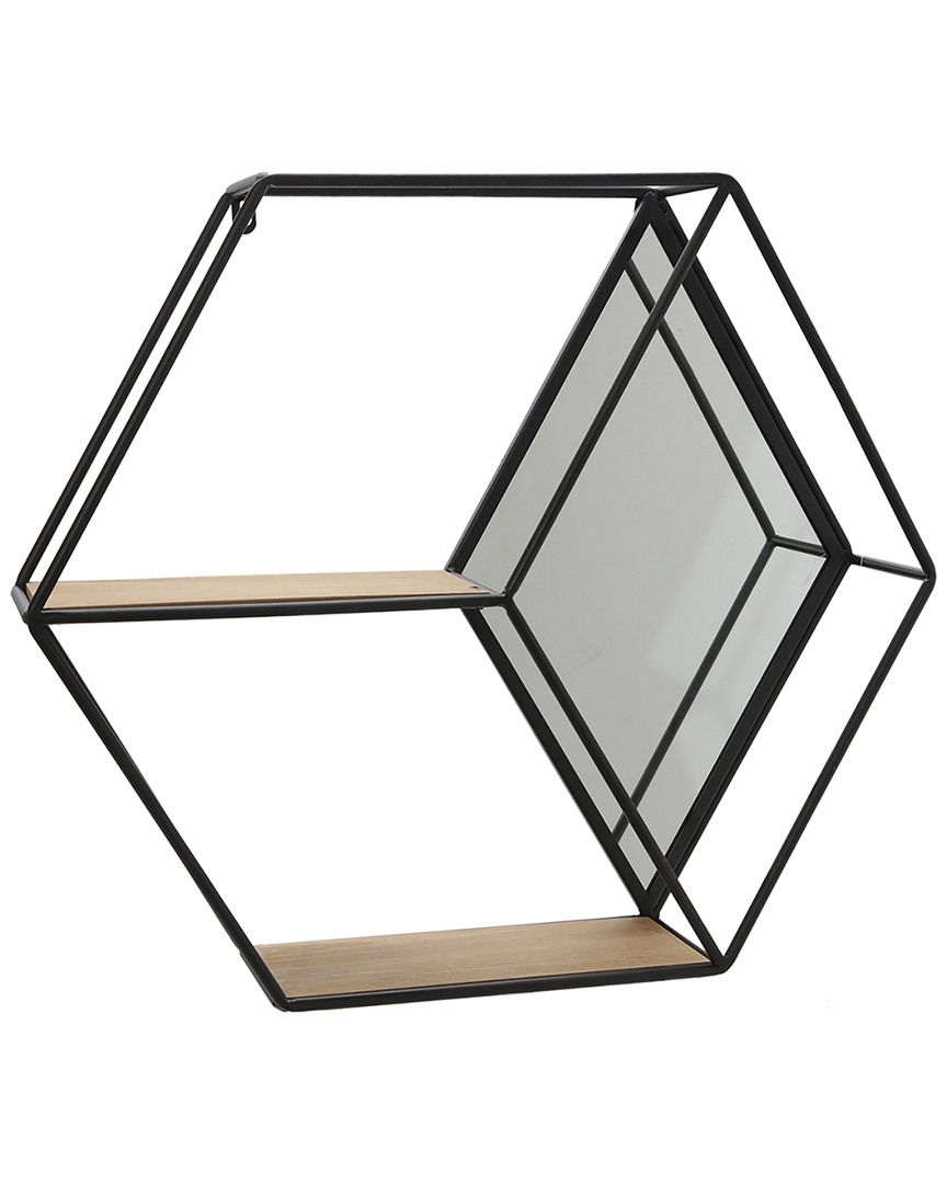 Sagebrook Home Metal Wood Hexagon Mirrored Wall Shelf | Gilt