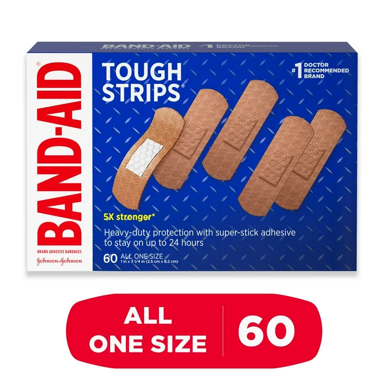 Band-Aid Brand Tough Strips Adhesive Bandage, All One Size, 60 Count | Walmart (US)