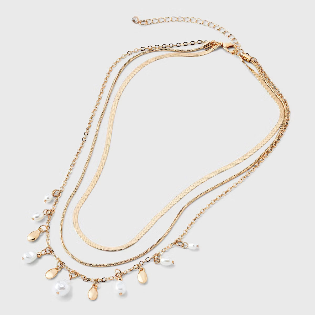 Pearl Charm Multi-Strand Necklace - A New Day™ - Gold/Ivory: Nickel-Free Metal, Lobster Claw Cl... | Target