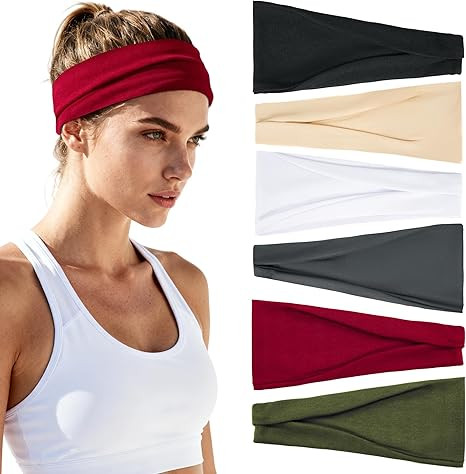 Headbands for Women Non-Slip Workout Hair Bands, 6 Pack Stretchy Athletic Soft Sweatbands, Elasti... | Amazon (US)