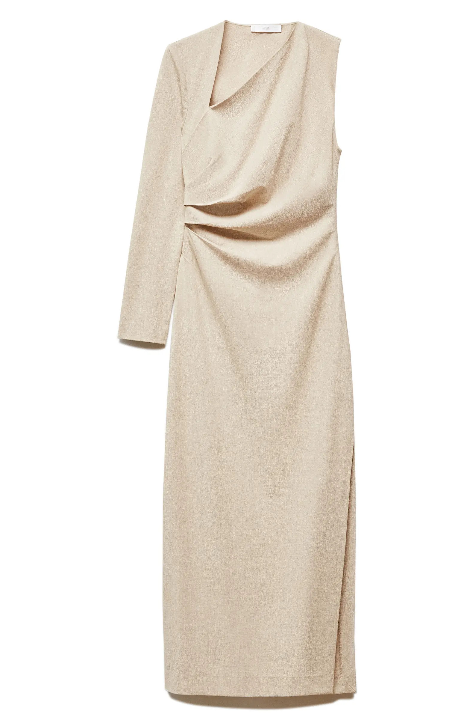 MANGO One-Sleeve Asymmetric Neck Midi Dress | Nordstrom | Nordstrom