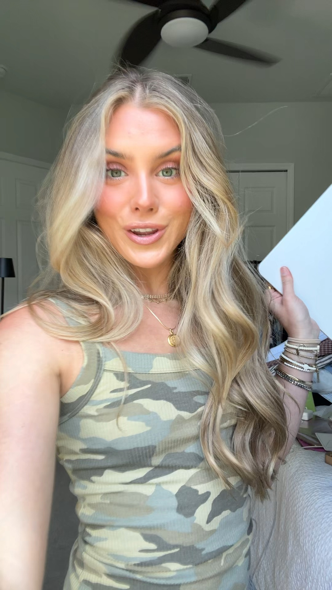 COLOR TEMPERATURE ADJUSTABILITY - Allows you to change between warm and cool light, ensuring you have the perfect lighting
MAGNIFYING MIRROR - Comes with an attachable magnifying mirror for makeup application and skincare routine
RECHARGEABLE - This RIKI SKINNY vanity mirror with lights and magnifying mirror with lights is powered by battery, no messy cords to take up space on your bathroom countertop or vanity
PORTABILITY - Only weights 1.5 pounds and it's only as big as the Ipad pro, It is perfect for travel. You can bring this vanity mirror with lights everywhere with you. Pack it in our RIKI SKINNY vanity mirror carry case for extra protection
NO DISTORTION - RIKI SKINNY vanity mirror is made with high-end crystal clear glass. Never have to worry about seeing yourself being distorted into the mirror
PHONE HOLDER - Consider the RIKI SKINNY vanity mirror a video lighting kit with phone holder. Which means you can mount your phone onto the mirror, and start record video, doing ZOOM calls, watch Youtube videos

#LTKgrwm #LTKBeauty #LTKHome