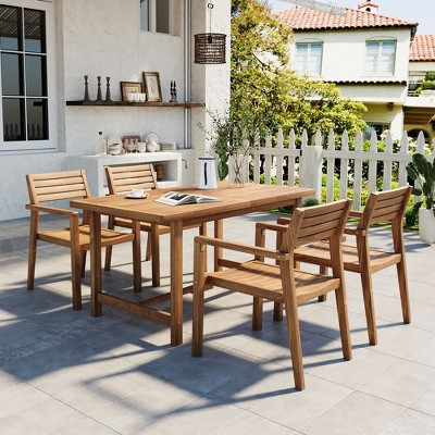 5PCS Outdoor Dining Set for 4, Patio Dining Furniture Set with 4 Chairs & Table with Umbrella Hole, Weather-Resistant Acacia Wood, Natural -ModernLuxe | Target