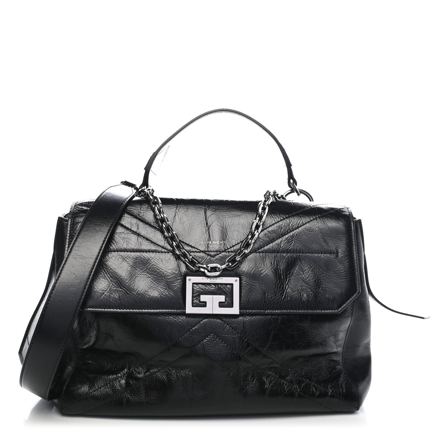 GIVENCHY Creased Patent Calfskin Medium ID Flap Black | FASHIONPHILE | Fashionphile