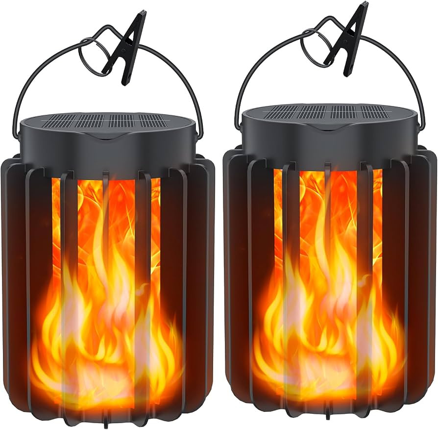 Solar Lanterns Outdoor Lights 2 Pack, Upgraded Flickering Flames | Amazon (US)