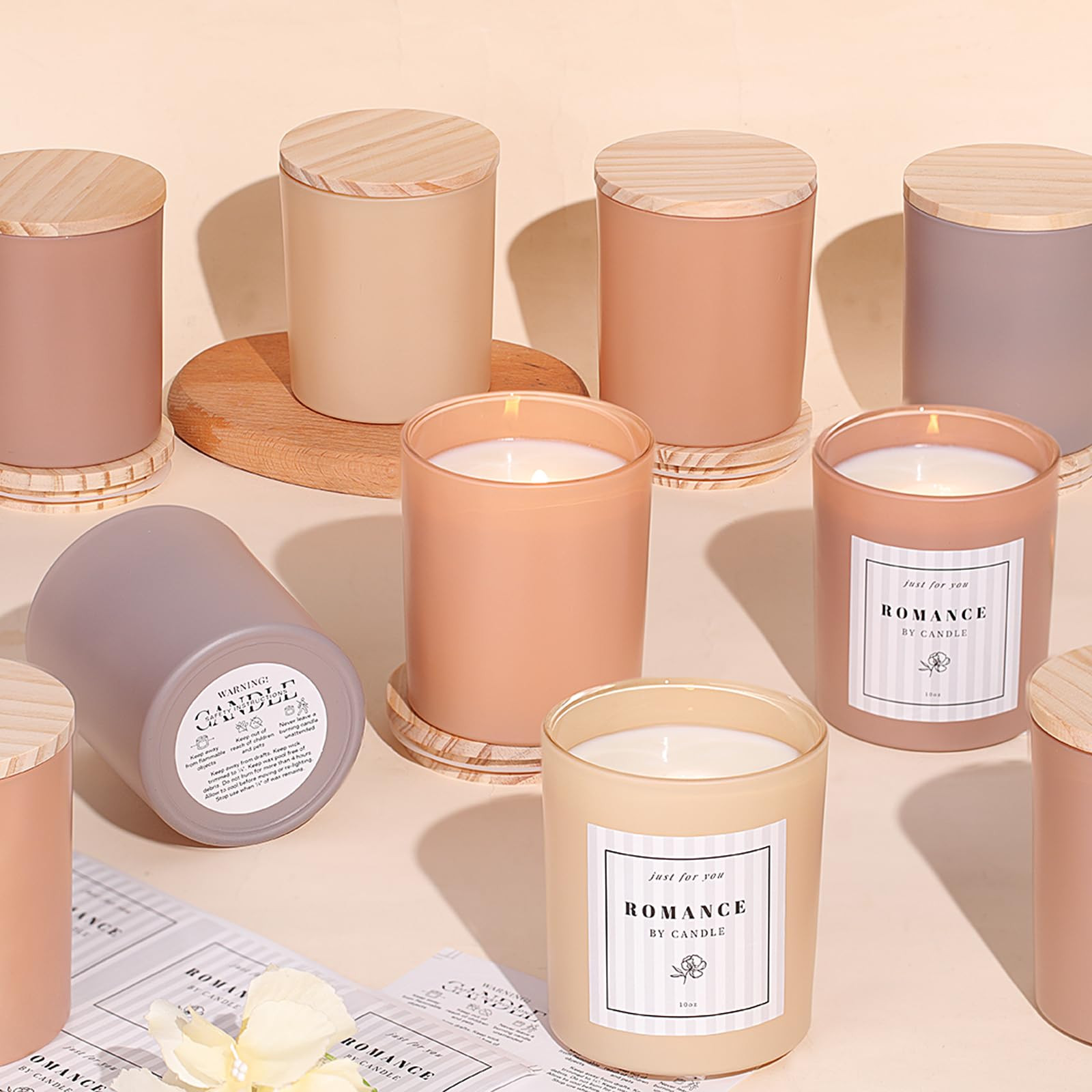 REISEN 12Pcs Assorted Amber Candle Jars for Making Candles, 10oz Empty Candle Jars with Bamboo Li... | Amazon (US)