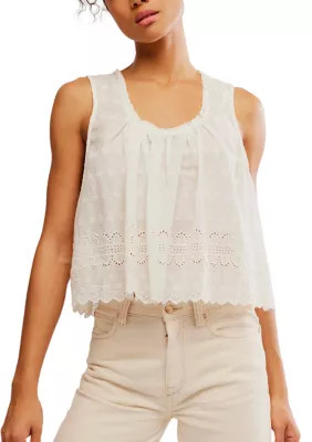Free People Women's Marina Eyelet Tank Top, Ivory, XL | Belk