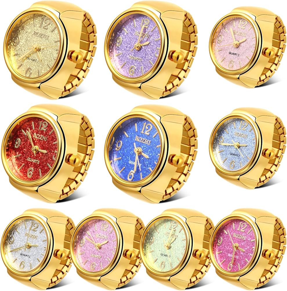 10 Pcs Finger Watches Set Adjustable Ring Watch for Women and Men Creative Elastic Round Quartz F... | Amazon (US)