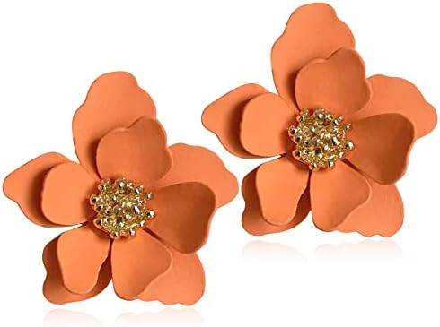 Chic Cute Boho Matte Flower Statement Stud Earrings with Gold Flower Bud for Women Sister Mom Lov... | Amazon (US)