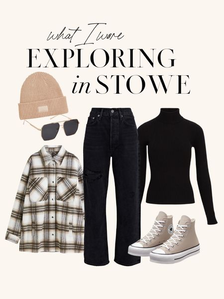 Fall vacation in Stowe, VT. Casual outfit for daytime exploring! Size down in jeans and down 1/2 size in sneaks. 

Fall outfit, shacket outfit, agolde jeans, casual Fall Outfit, minimal Outfit, neutral Outfit 

#LTKSeasonal #LTKstyletip #LTKtravel
