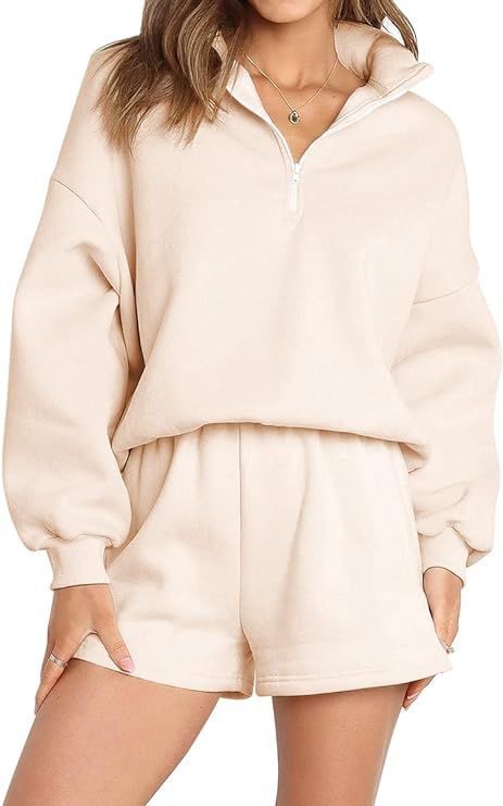 AUTOMET Women's Oversized 2 Piece Lounge Matching Sets Half Zip Sweatshirts Sweatsuit | Amazon (US)