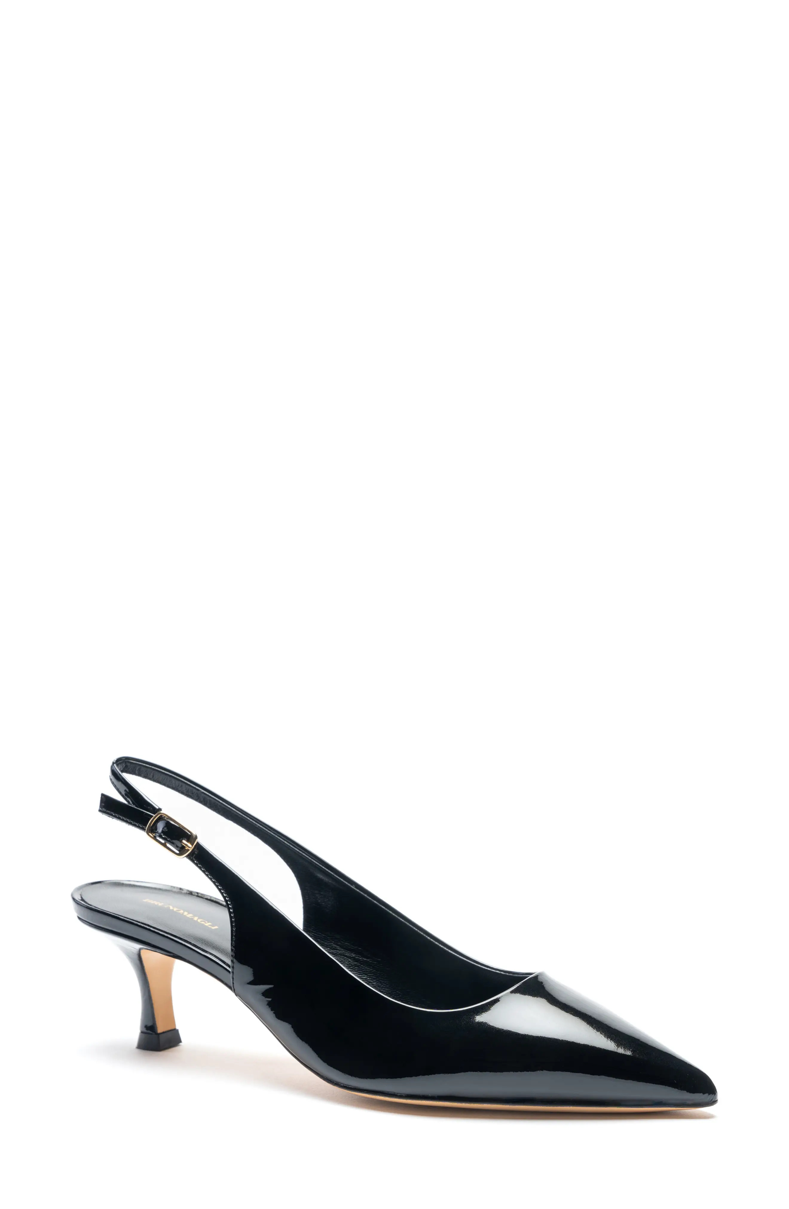 Bruno Magli Palerma Pointed Toe Kitten Heel Slingback Pump in Biscuit Patent at Nordstrom, Size 9 | Nordstrom