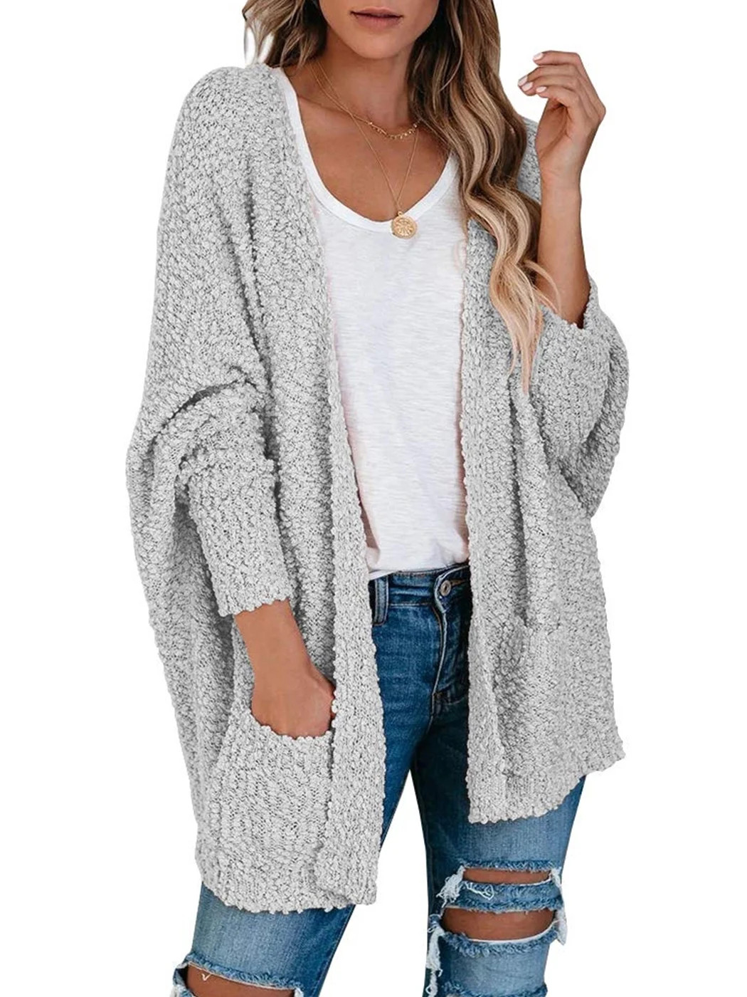 Womens Fuzzy Chunky Cardigan Batwing Sleeve Lightweight duster Sherpa Slouchy Open Sweater Coat | Walmart (US)