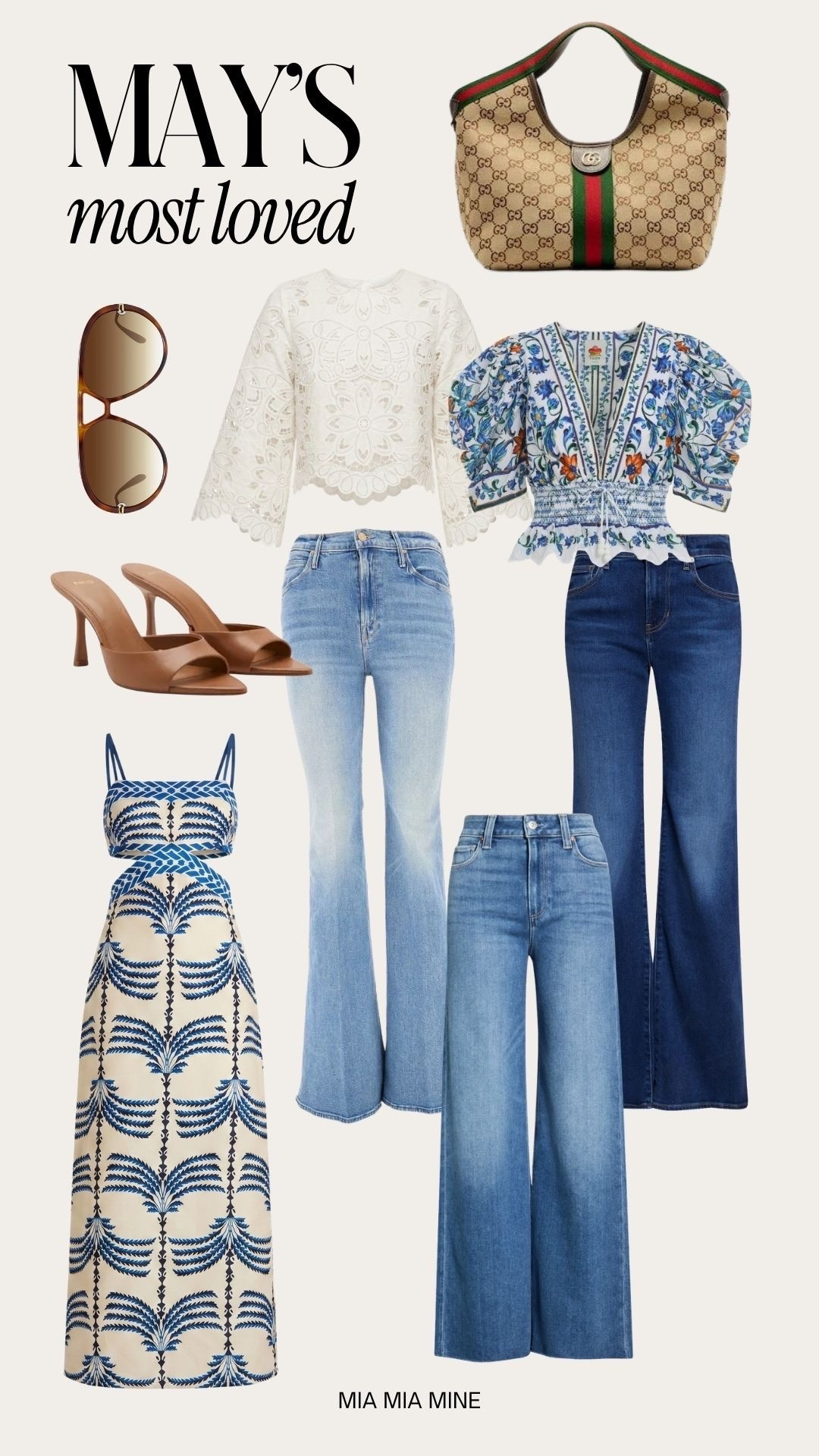 May’s most loved pieces / May top sellers
Summer outfit ideas
Farm Rio cinch waist top
Farm Rio eyelet top
Veronica beard jeans
Mother flared jeans
Mango tan heels
Gucci giglio bag

#LTKOver40 #LTKmomlife #LTKootd