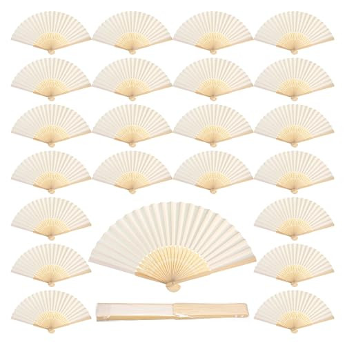 60 Pcs White Paper Hand Fan Bamboo Folding Fan Handheld Wedding Fans Folded Fan for Bridal Dancin... | Amazon (US)