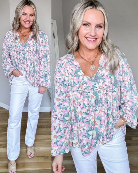 Spring outfit with white jeans 
Jeans and top run TTS 
Amazon fashion
Straight leg jeans
Floral top
Easter outfit 


#LTKsalealert #LTKfindsunder50 #LTKstyletip