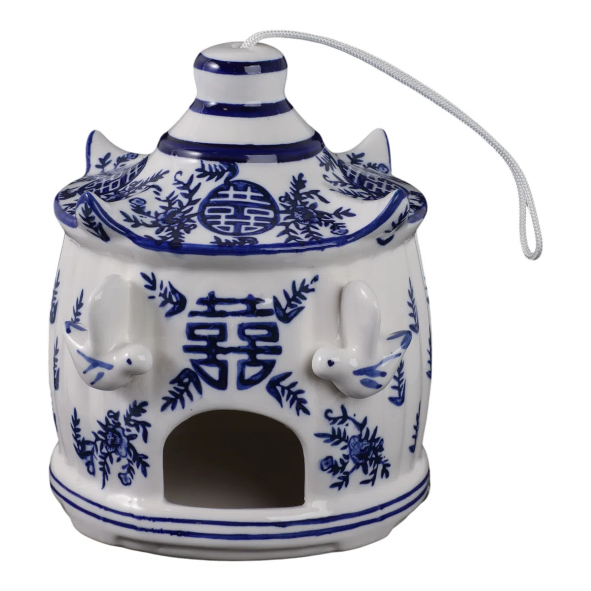8X7" Chinoiserie Large Pagoda Bird House, White/Blue | Wayfair North America