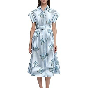 Women Summer Dresses 2025 Casual Wing Short Sleeve Button Down Midi Dress Floral Long Dress with ... | Amazon (US)