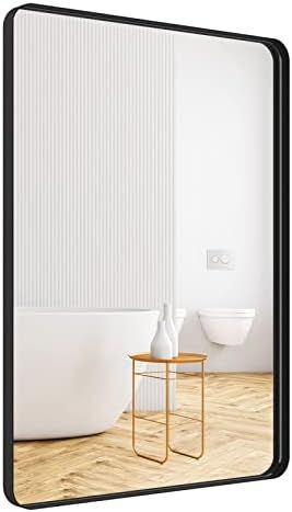 Black Bathroom Mirror for Wall, 24" x 36" Black Metal Framed Rounded Rectangle Mirror, Matte Blac... | Amazon (US)