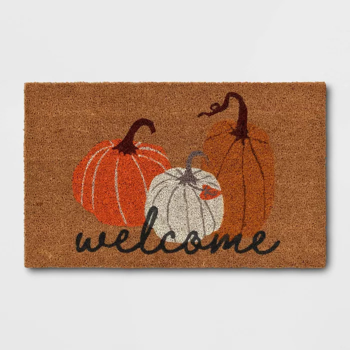 1'6"x2'6" Three Pumpkins Welcome Harvest Doormat - Threshold™ | Target