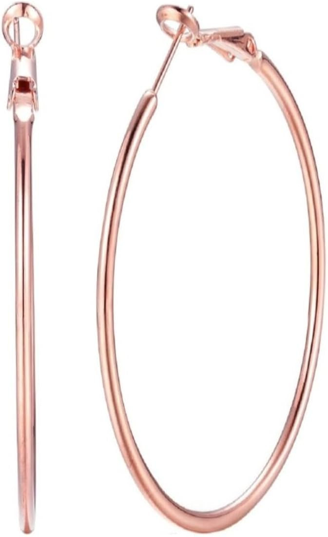 Dainty 70mm 14K Yellow Gold Silver Big Large Hoop Earrings For Women Girls Sensitive Ears Fashion... | Amazon (US)