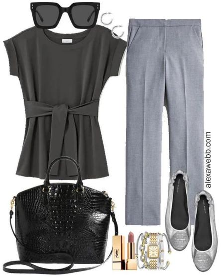 Plus Size Fall Work Capsule 2023 Outfit Idea with a ponte knit top, grey pants, and silver ballet flats by Alexa Webb #plussize

#LTKworkwear #LTKover40 #LTKplussize
