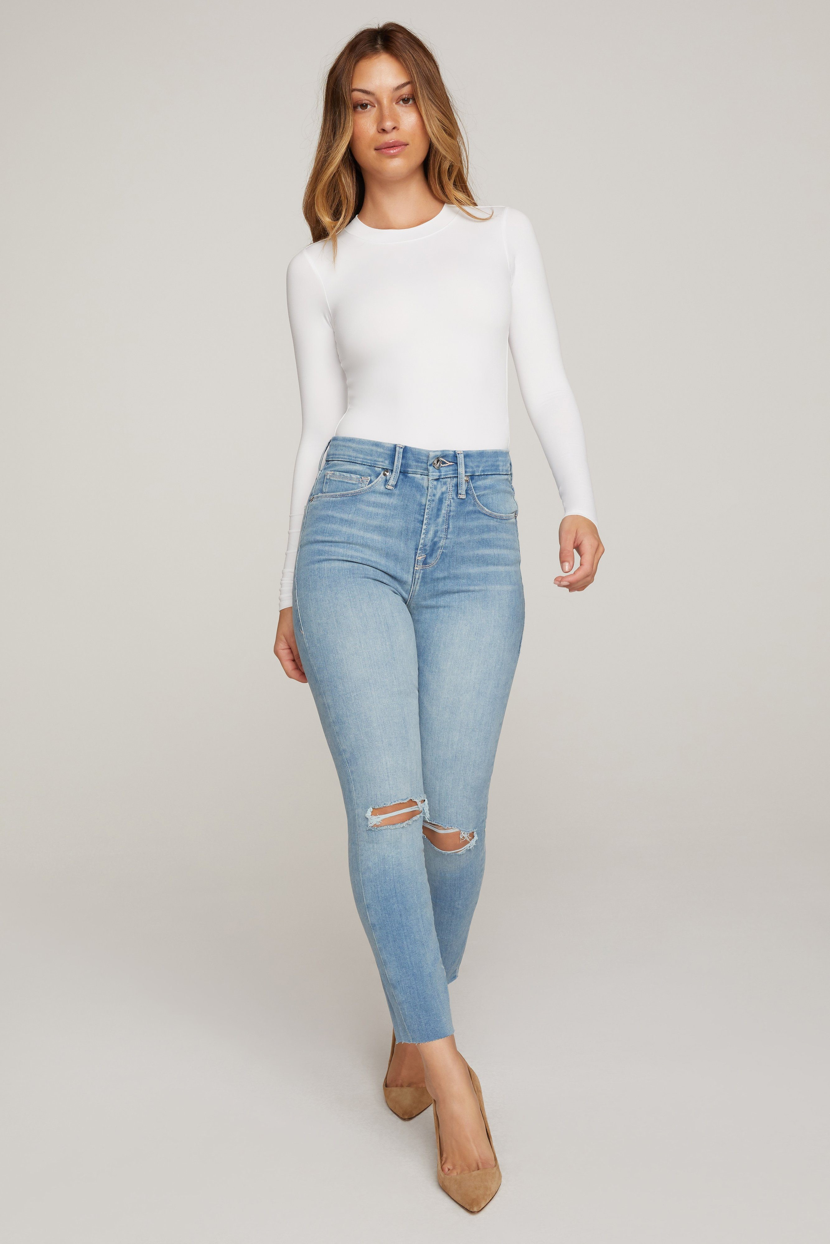 GOOD WAIST CROP RAW EDGE | BLUE352 | Good American
