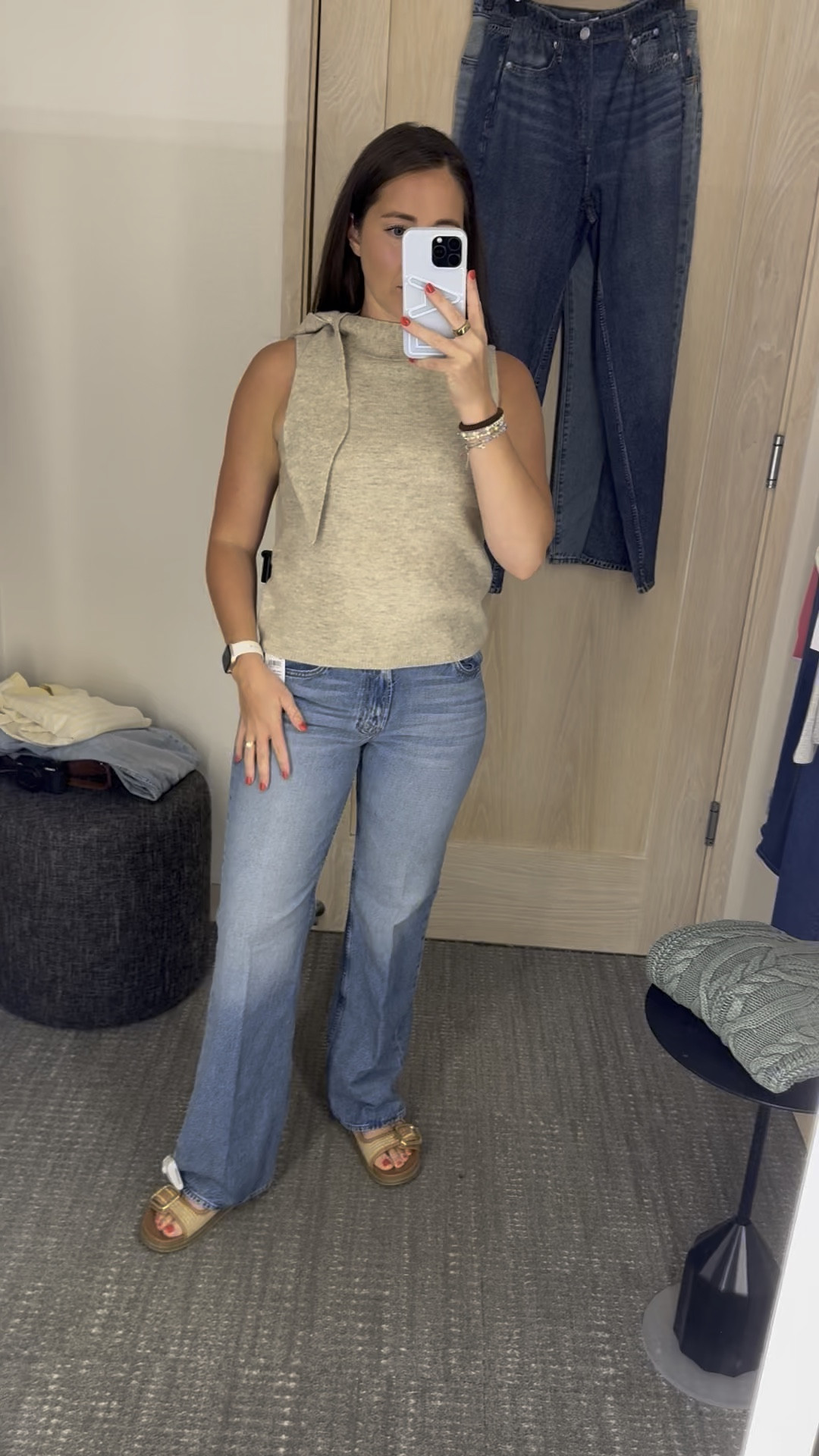 Love this sweater tank!! The jeans were too snug on me even after sizing up 

Size M in sweater
Size 27 in jeans

#LTKSaleAlert