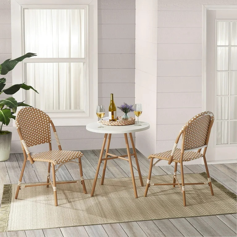 Better Homes & Gardens Lilah Outdoor 2-Piece Wicker Parisian Bistro Chairs, Tan & White | Walmart (US)