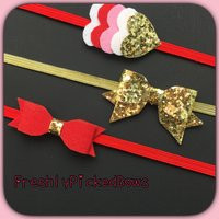 Valentine Felt Heart Bow Headband, Red Bow, Gold Glitter Set Of 3 Headbands | Etsy (US)