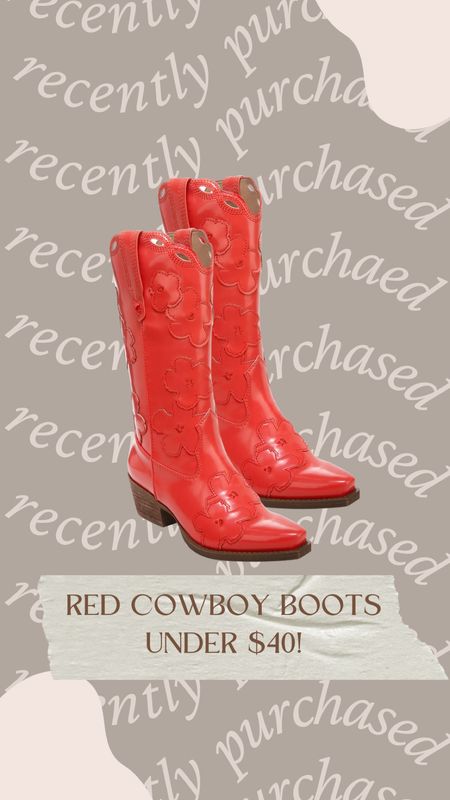Red cowboy boots under $40!

Cowboy boots, western boots, game day boots, country concert outfit, western outfit, red boots

#LTKunder50 #LTKsalealert #LTKshoecrush