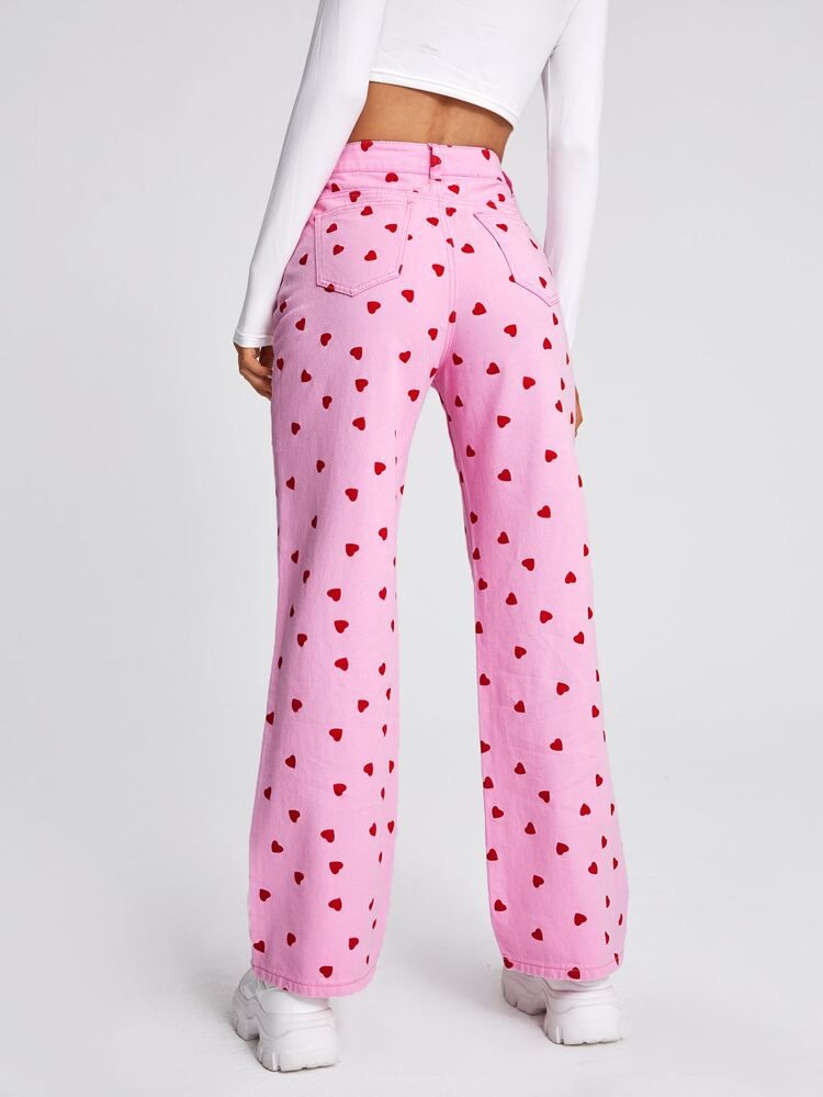 High Waist Heart Print Jeans | SHEIN