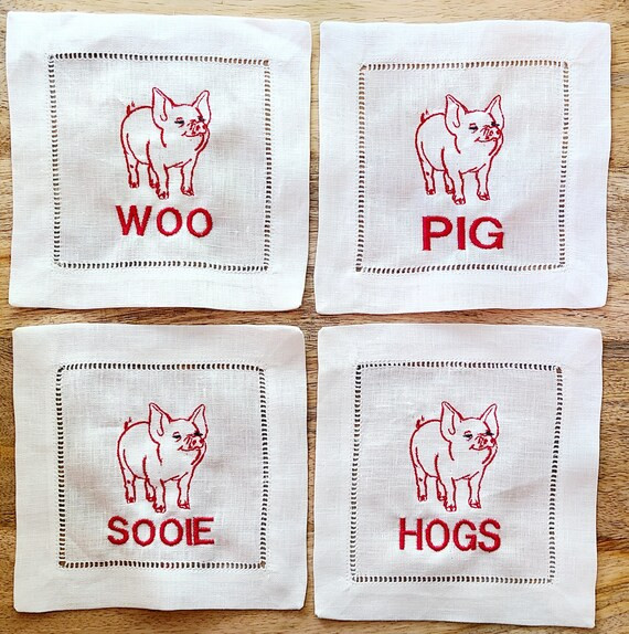 Razorback Tailgate Embroidered Cocktail Napkins  Set of Four - Etsy | Etsy (US)