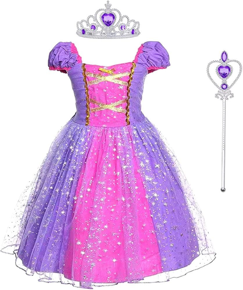 Acecharming Rapunzel Princess Dress Girls Cosplay Costume Kids Floral Puffy Dresses for Summer Pa... | Amazon (US)