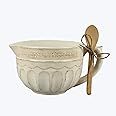 Young's Inc. Ceramic Mixing Bowl with Wooden Spoon - 8" L x 7" W x 5" H - Modern Farmhouse Decor | Amazon (US)
