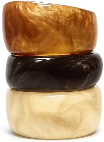 Set of Chunky Acrylic Resin Bangle Bracelets for Women, Retro Brown and Colorful Stackable Bangle... | Amazon (US)