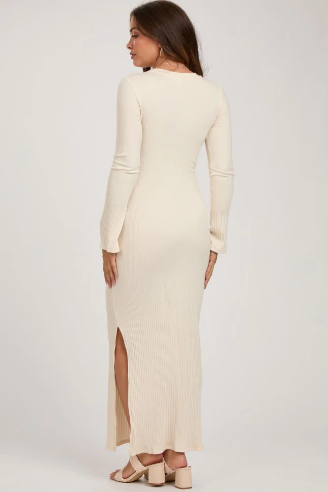 Cream Ribbed Side Slit Maternity Maxi Dress | PinkBlush Maternity