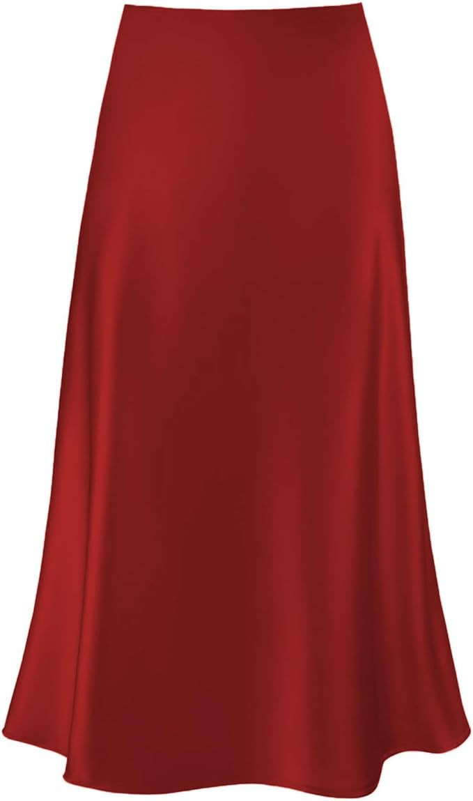 Modegal Women's Satin High Waist Hidden Elasticized Waistband Flared Casual A Line Midi Skirt | Amazon (US)