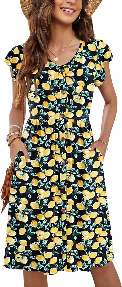 Summer Dresses for Women 2026 Casual Loose Cap Sleeve Sundress Swing Button Down Dress Beach Vaca... | Amazon (US)