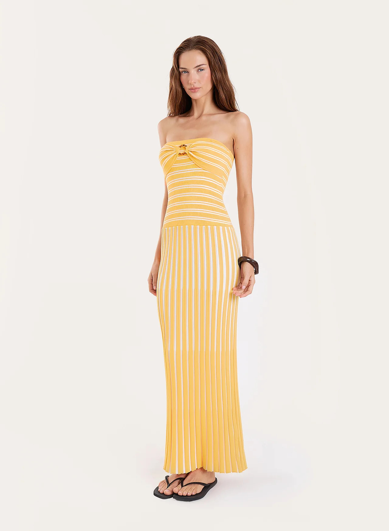 Women's Yellow Stripe Knitted Bandeau Maxi Dress | Thea | 4th & Reckless | 4th & Reckless