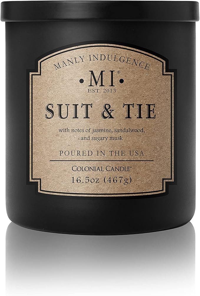 Manly Indulgence Suit & Tie Scented Jar Candle, Cotton Wick, Premium Soy Blend White Wax, 60 hr B... | Amazon (US)