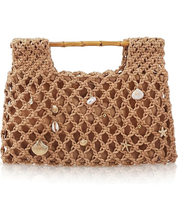 Women Crochet Woven Mesh Handbag Mother's Day Seaside Beach Vacation Summer Straw Tote Purse Wedd... | Amazon (US)