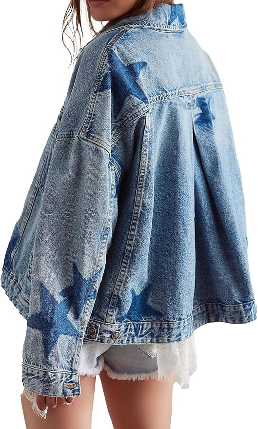 D-Sun Women Casual Denim Jacket Oversized Leopard Stars Printed Boyfriend Vintage Jean Jacket Coa... | Amazon (US)