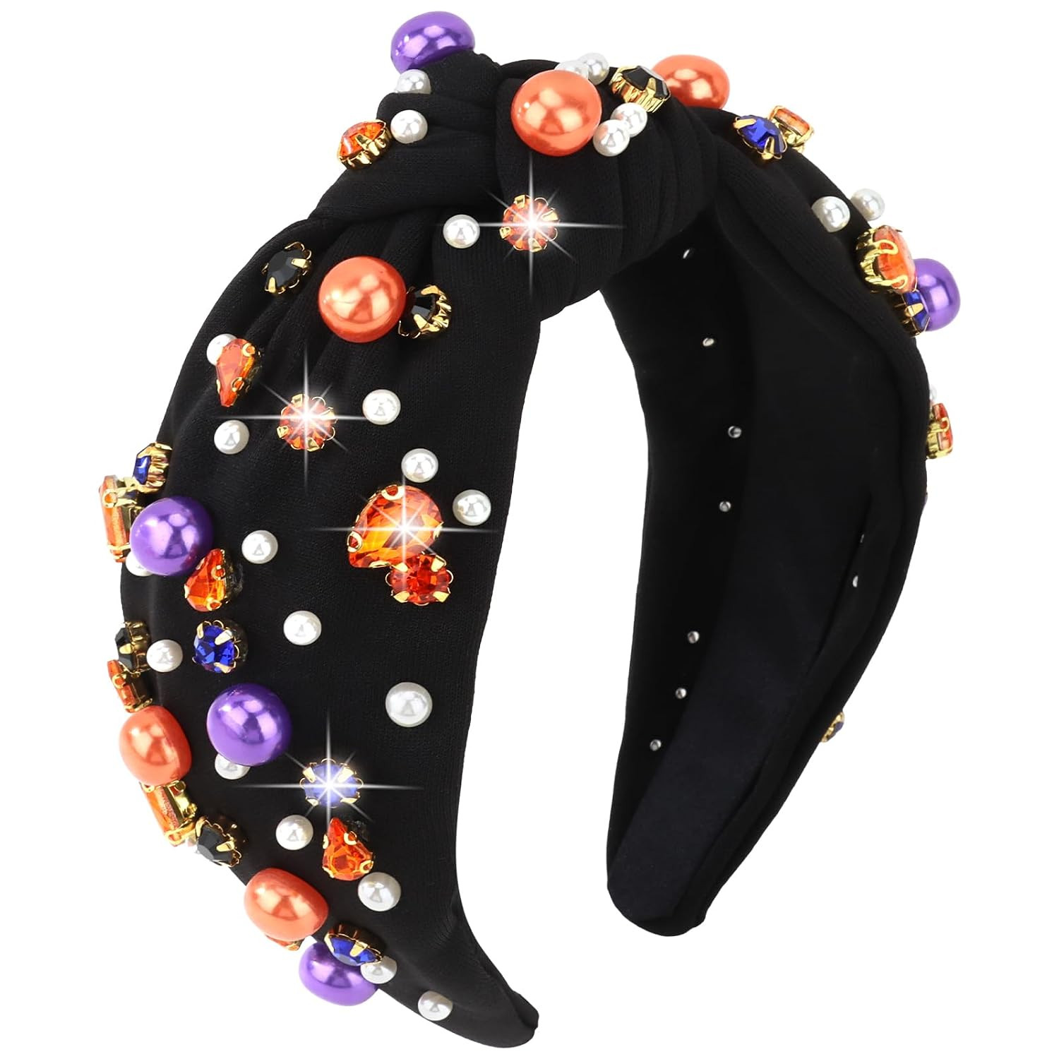 YARIEW Halloween Headband for Women Pearl Rhinestone Black Headband | Amazon (US)