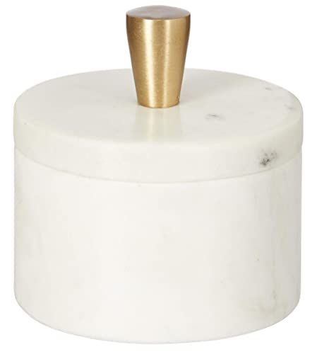 Queenza White Marble Salt Cellar with Lid and Brass Knob, 3 Inch Salt Box | Amazon (US)