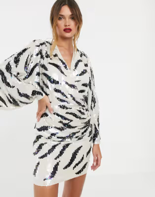 ASOS EDITION batwing drape mini cocktail dress in animal sequin | ASOS US